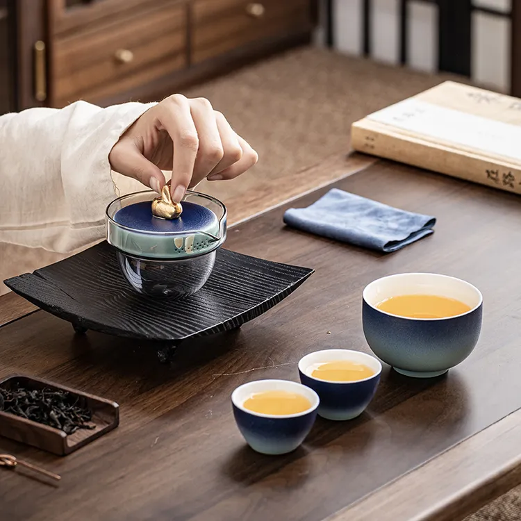 陌堙快客杯手抓壶粗陶旅行茶具一壶两杯小套装户外便捷式一人饮茶