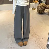 宿慕SUMU 韩版加绒加厚拼接抽绳糯米裤10-30冬季新款休闲长裤316