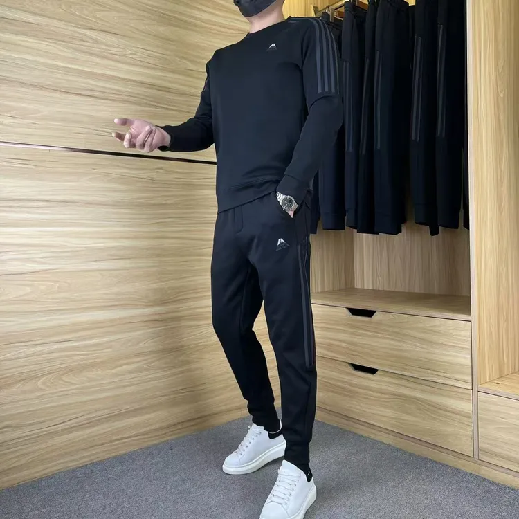 A901秋冬男士加绒套装圆领套头百搭舒适运动休闲套装时尚男装