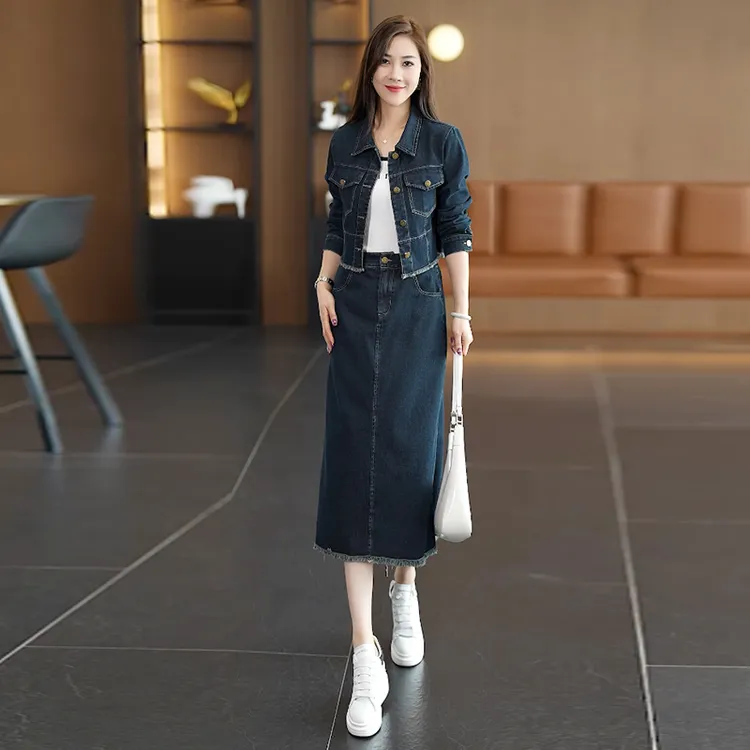 洋气牛仔套装裙女2025秋季新款减龄牛仔短外套+牛仔半身裙两件套