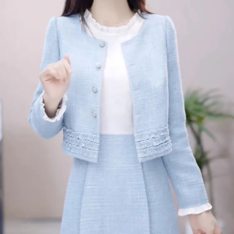 高级小香风编织精纺气质优雅俩件套2025秋季新款上衣+裙子套装女