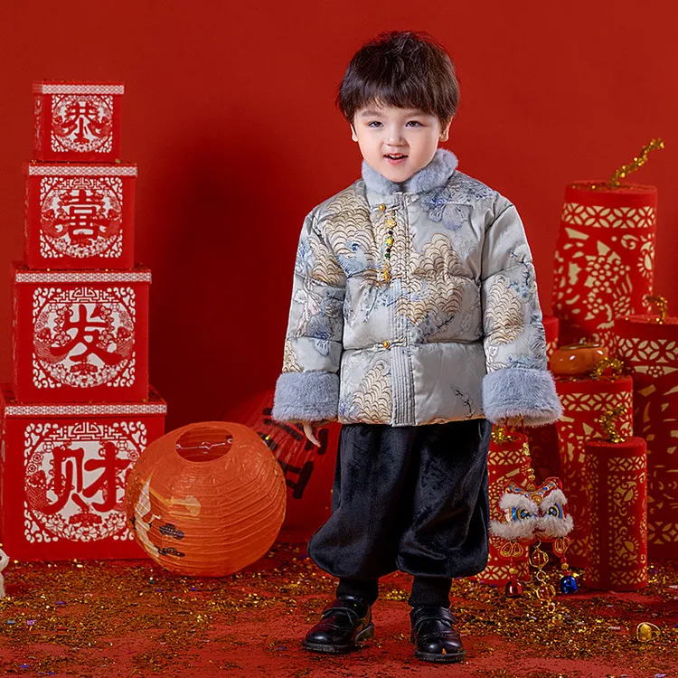 YeeHoO/英氏【断码】2025新款冬季儿童唐装男女童新年保暖外套宝宝