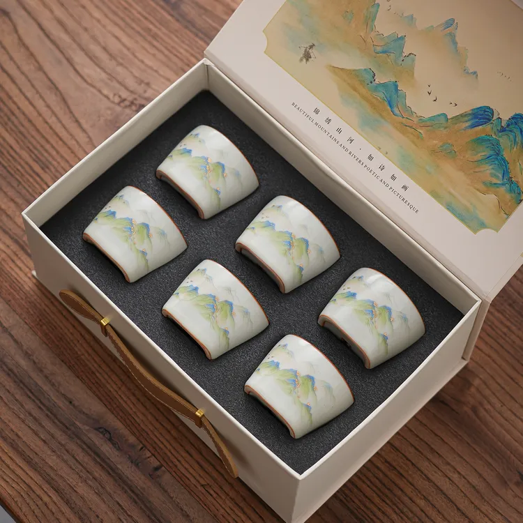 方圆有度茶杯套装陶瓷汝窑主人杯开片可养家用茶盏品茗杯随手礼