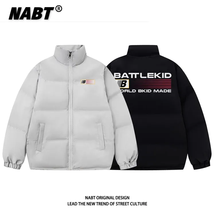 NABT国潮牌美式字母印花立领棉服外套男女冬季重磅加厚面包服棉衣
