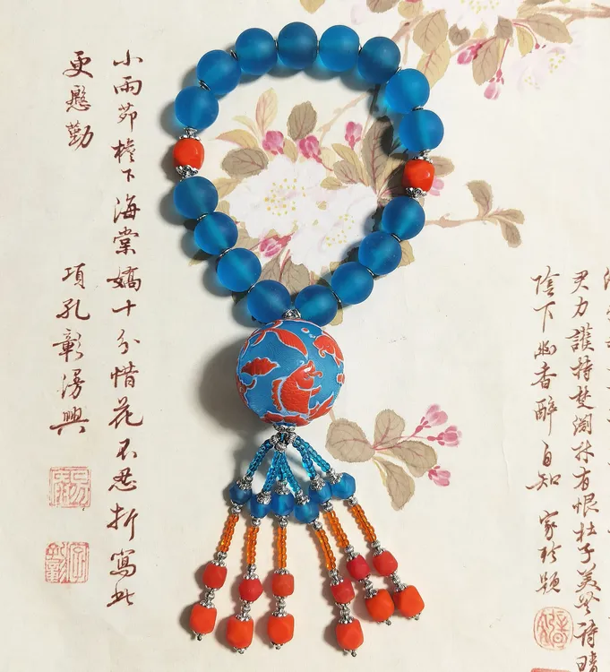 老琉璃复古百搭蓝色雕刻珠手捻5012403