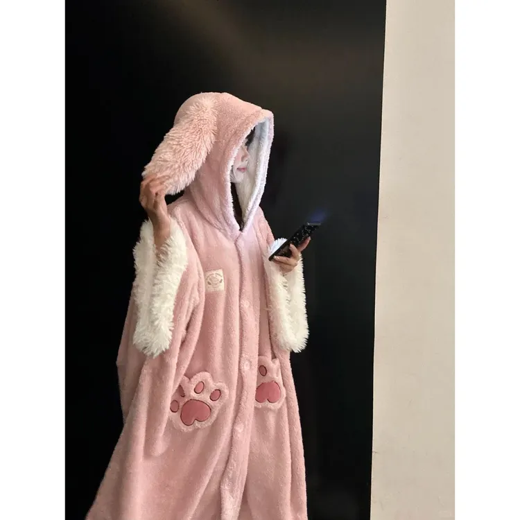 韩系甜美软萌可爱珊瑚绒睡衣少女2025冬季款保暖宽松舒适套装
