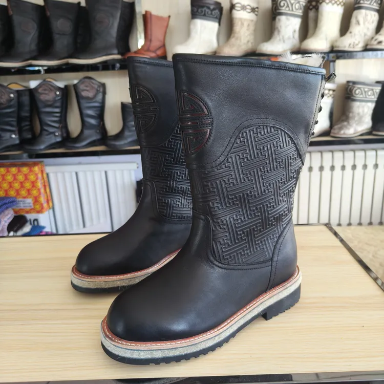 8801-5牛皮男士羊毛里马靴户外靴保暖防寒靴骑士靴