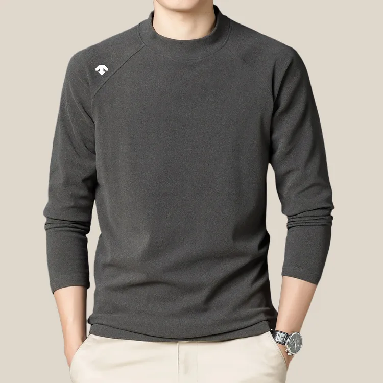 【商场同款】迪桑秋冬男士抓绒卫衣半高领保暖运动T恤纯色打底上衣