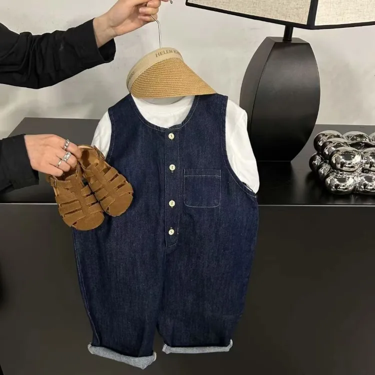 秋季儿童牛仔背带裤男女童春秋韩版洋气潮款童装男孩背带百搭牛仔