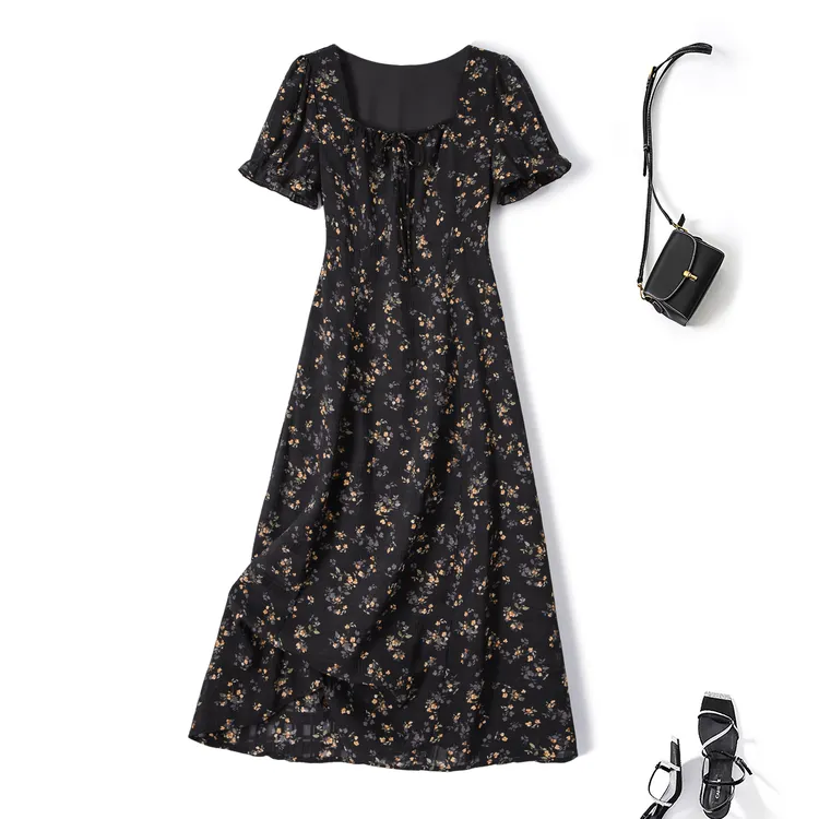 奥·邦奴 大码夏季新款收腰显瘦碎花连衣裙胖mm法式减龄裙子80178