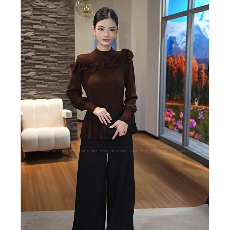 2026秋冬新款【ZM-1028PY】含绵羊毛洋气拼接重工手工花朵内搭毛