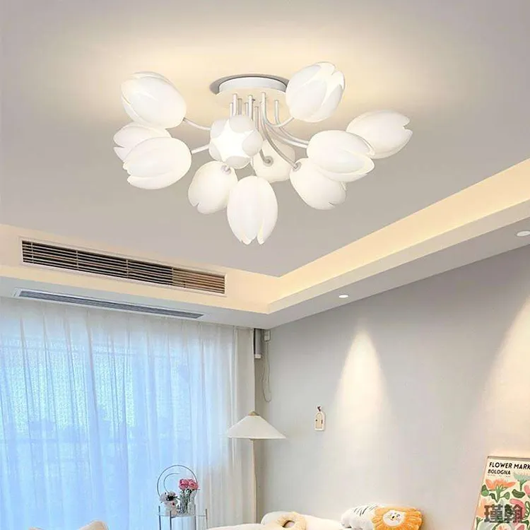 现代简约LED北欧风格奶油风客厅餐厅卧室温馨花朵多头吊灯吸顶灯