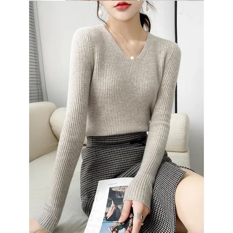 鄂尔多斯市100%羊绒衫女秋冬季薄款2025新款打底衫毛衣针织上衣