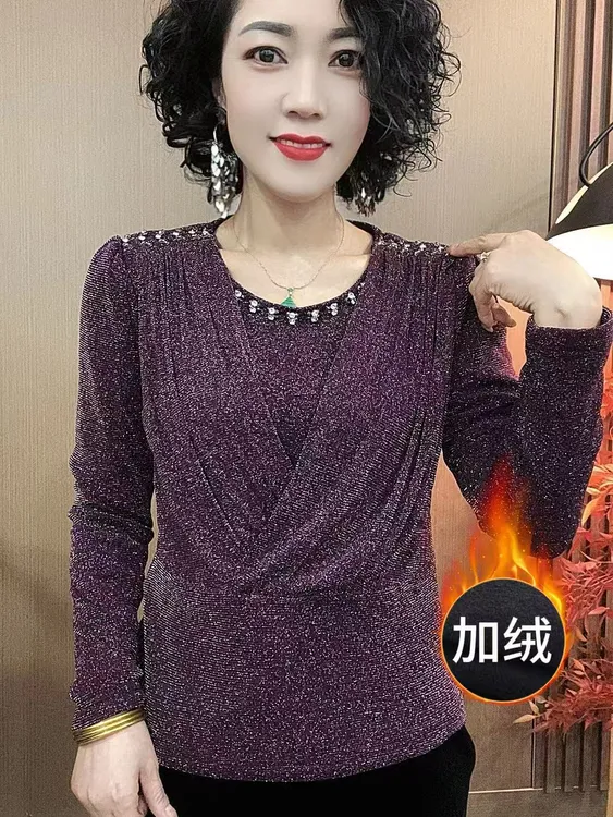 小四2025冬季加绒新款长袖气质洋气时尚女士上衣打底衫#81218