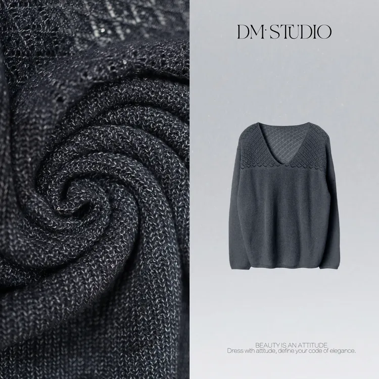 DEDM•STUDIO早秋慵懒感山羊绒绵羊毛混纺V领针织衫2508ZZS/S2826