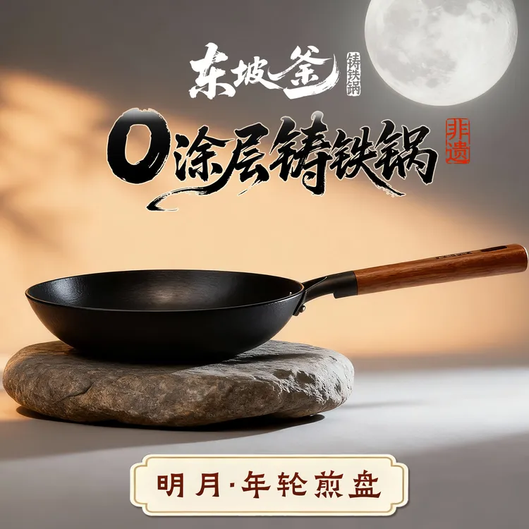 东坡釜家用铸铁平底锅无涂层煎锅 加厚耐烧 煎蛋牛排早餐专用铁锅