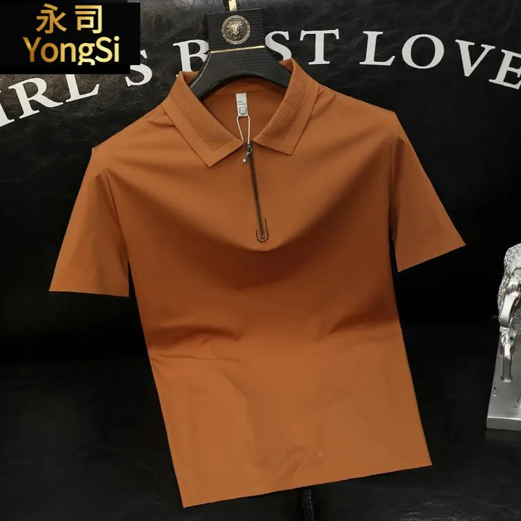 半拉链设计感翻领Polo衫男士青年修身纯色商务休闲男装2025夏装T