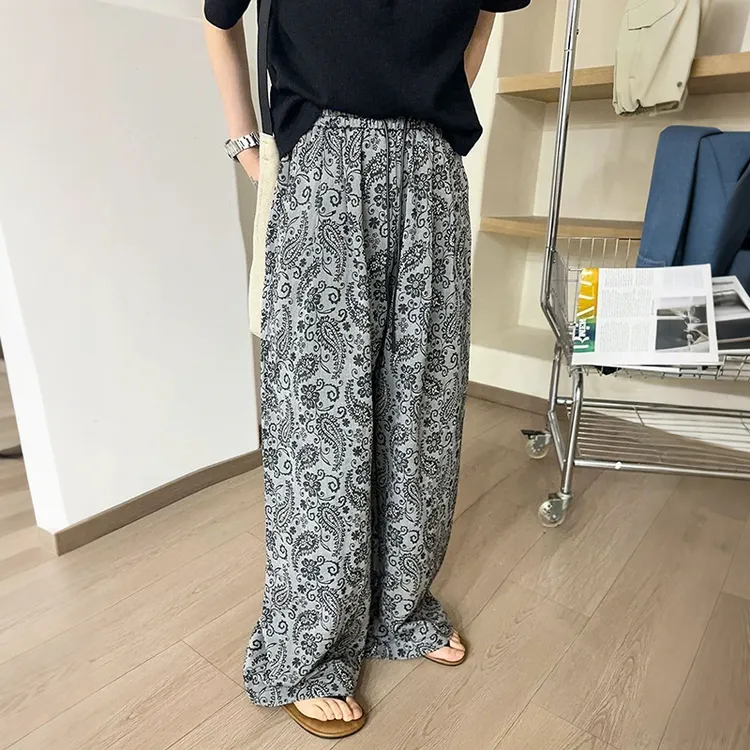 复古垂感潮流腰果花阔腿裤2025女夏季新款显瘦时尚百搭直筒裤Y600