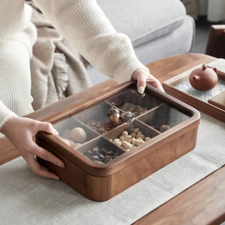 （橡果把手）北美黑胡桃木分格带盖橡果把手糖果收纳盒2025新中式款