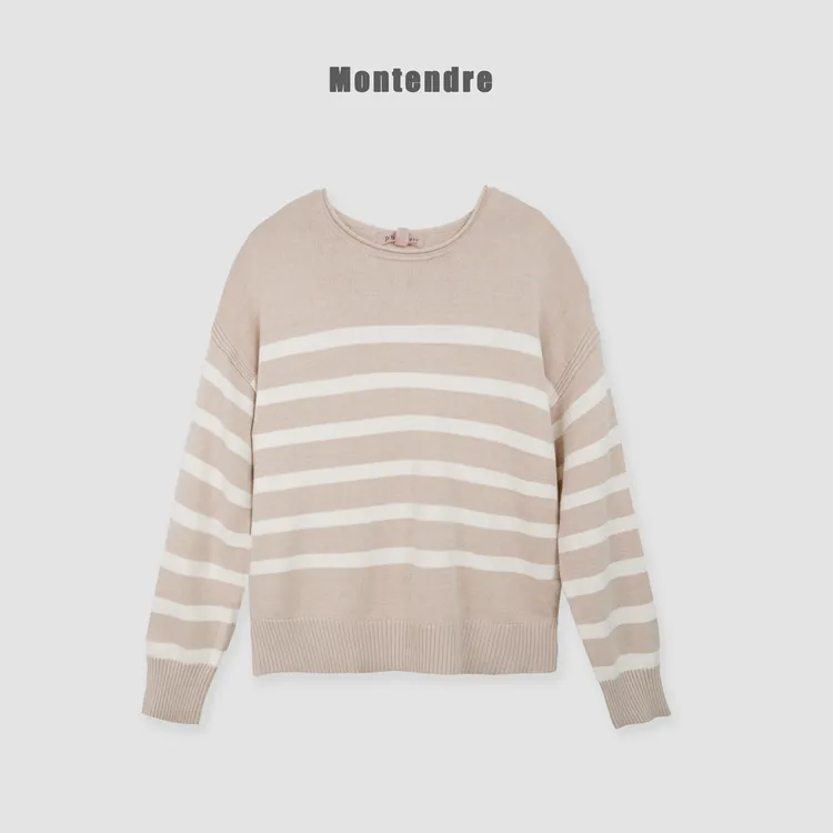 【Montendre】秋冬新款 P  百搭时尚圆领上衣优雅条纹毛衣针织衫