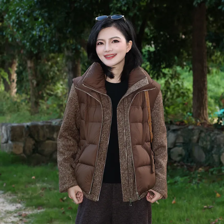 【假两件羽绒服】枫竺阿楠anan90白鸭绒双领针织拼接羽绒服保暖外套