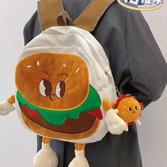 可爱汉堡包曲奇双肩包女2025新款时尚帆布大容量上课书包休闲背包