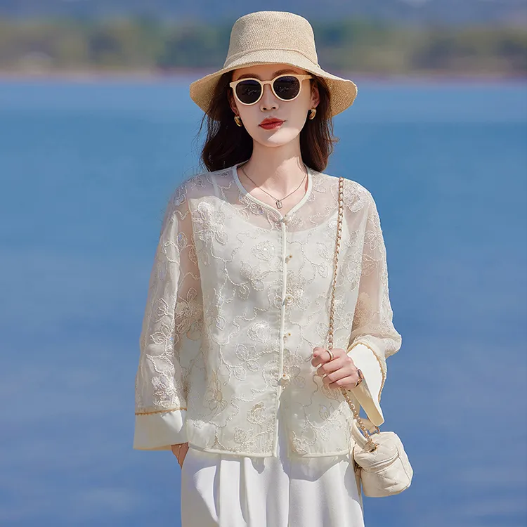 新中式国风外套女2025夏季高级复古刺绣薄款欧根纱轻奢衣上衣