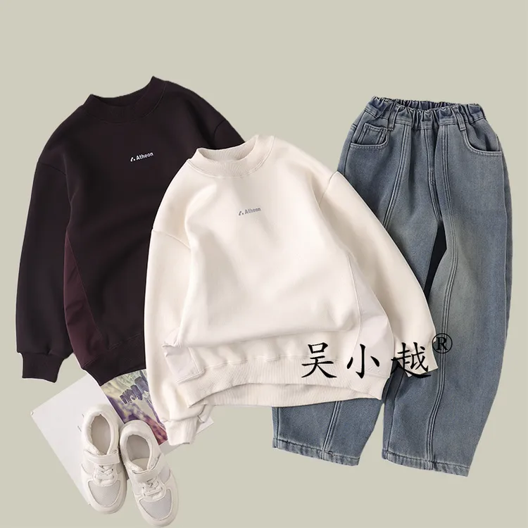 吴小越w1768男童加绒卫衣秋冬新款韩版宽松儿童上衣男孩冬装潮牌