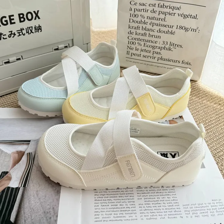 新款小白鞋夏季女鞋网面透气网鞋魔术贴德训鞋百搭休闲小众平底鞋