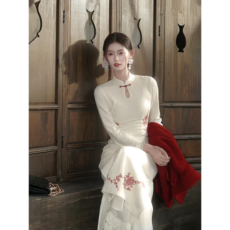 凌茜恣禾【雪玉花】国风新中式温婉优雅大气修身收腰显瘦旗袍连衣裙
