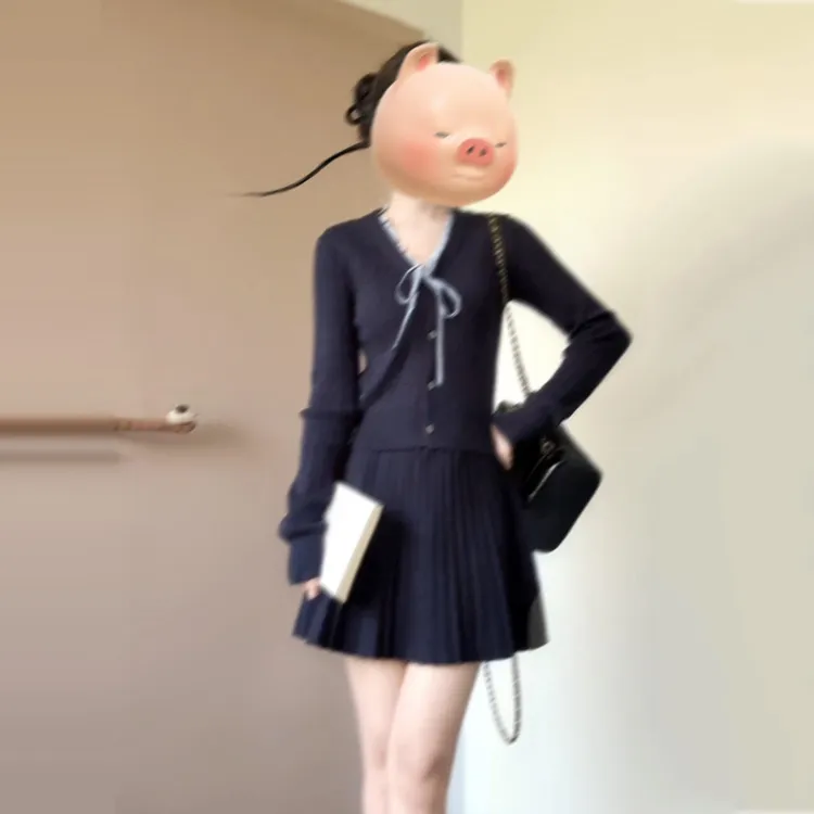 韩系chic别致独特超好看两件套装裙2025新款早秋学院风连衣裙子女
