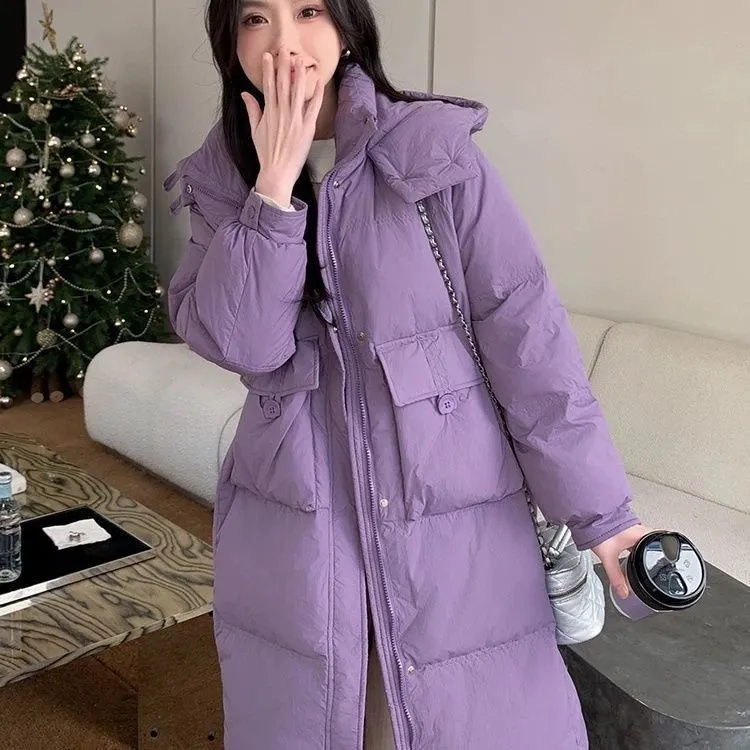 羽绒服女中长款冬季韩版新款半粒连帽设计鸭绒保暖潮流外套清仓