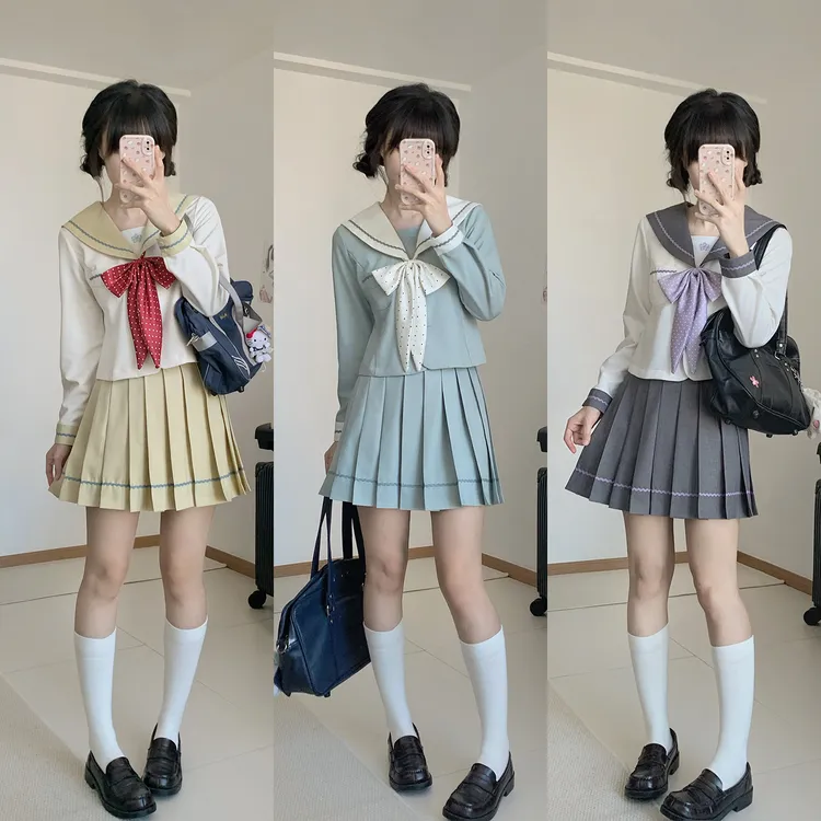 原创正版JK水手服秋冬季学院风长袖基础款上衣中间服收腰制服套装