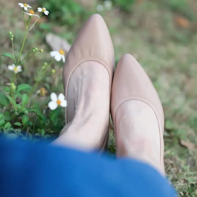 壹家shoes 307-01羊皮/羊绒小枕头单鞋3公分粗跟高跟上班通勤女鞋