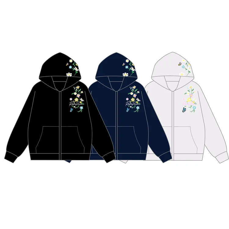 Rosepoem国潮牌美式字母刺绣花卉夏季口袋宽松休闲男女款卫衣外套