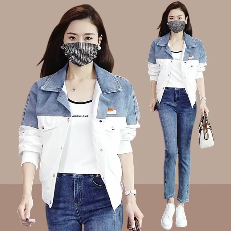 美式撞色polo领牛仔短外套女装2025早春季新款穿搭宽松显瘦上衣服