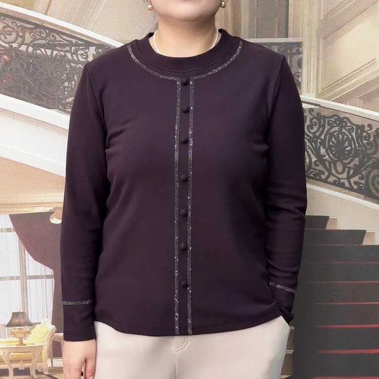 秋冬新款打底衫上衣圆领烫钻宽松遮肚GLY3209