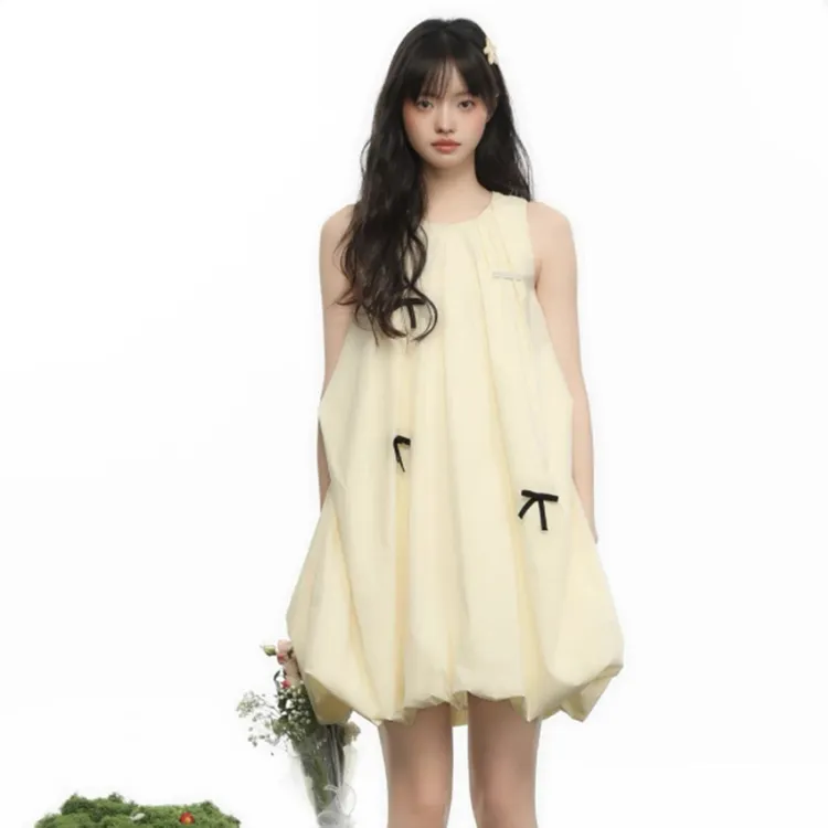 女夏装2025新款休闲无袖背心宽松简约百搭花苞裙连衣裙2278裙子