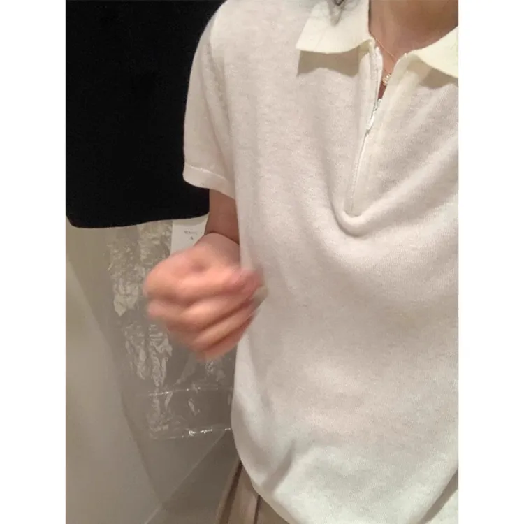 短袖极简风春季常规拼接毛针织衫毛衣小众百搭针织polo休闲