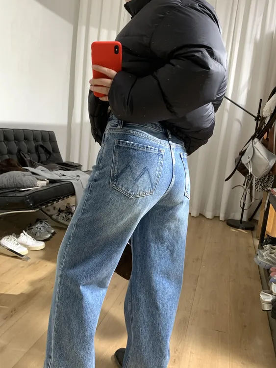 小个子梨形身材高腰窄版牛仔裤女大码胖mm遮胯显瘦磨破复古直筒裤