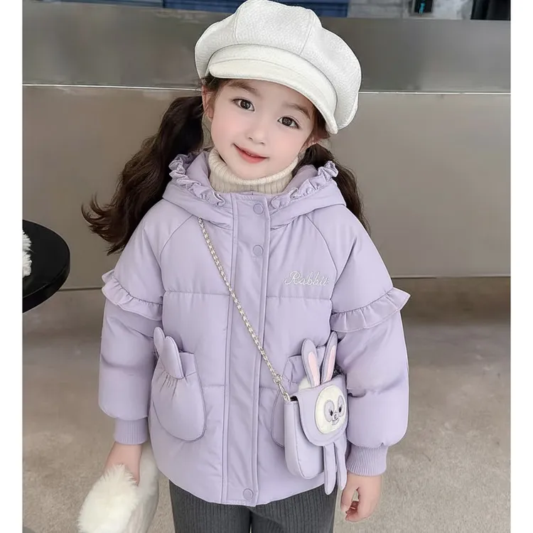 送小包女童冬季加绒加厚棉服新款公主冬季洋气冬装棉袄外套