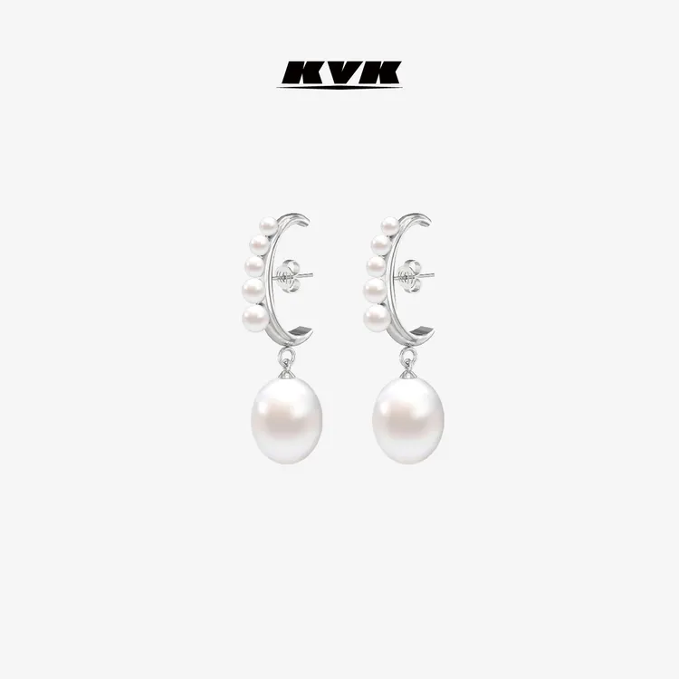 【达人专属】KVK 【古力娜扎同款】CLOUDC型珍珠耳坠高耳位法式耳环