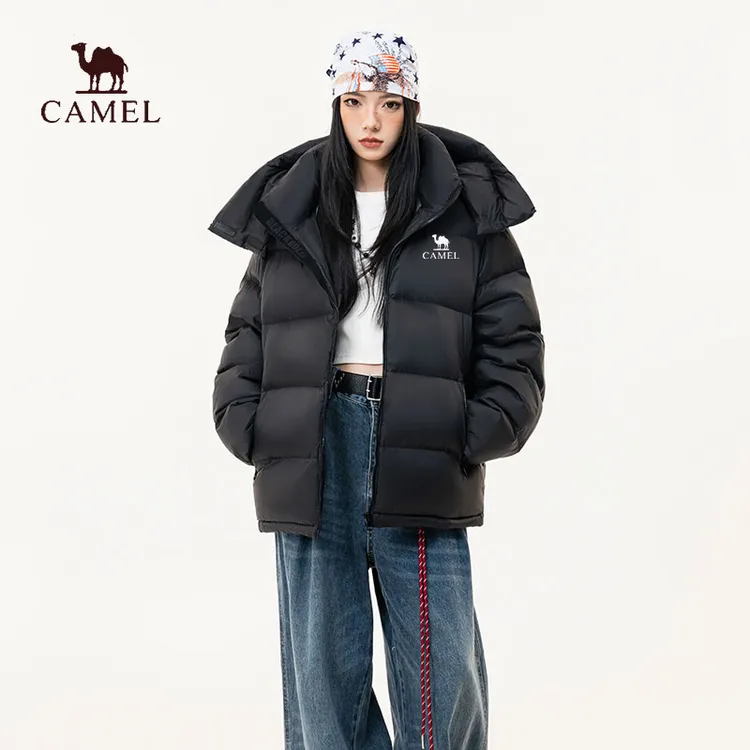 骆驼连帽可拆卸羽绒服冬季白鸭绒男女情侣款保暖面包外套防寒防风
