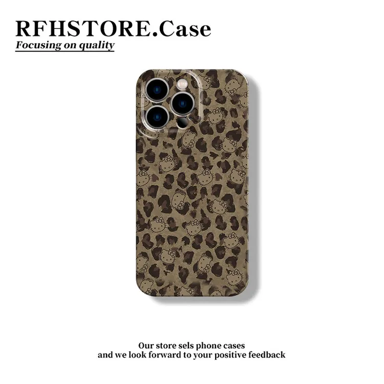 ZMGX棕色豹纹KT头适用iPhone16/15菲林手机壳华为P70oppo小米vivo