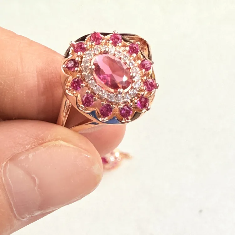 纯铜仿水晶戒指 新款روسىيە قاپلىما قىزىل ئالتۇن 耳环戒指