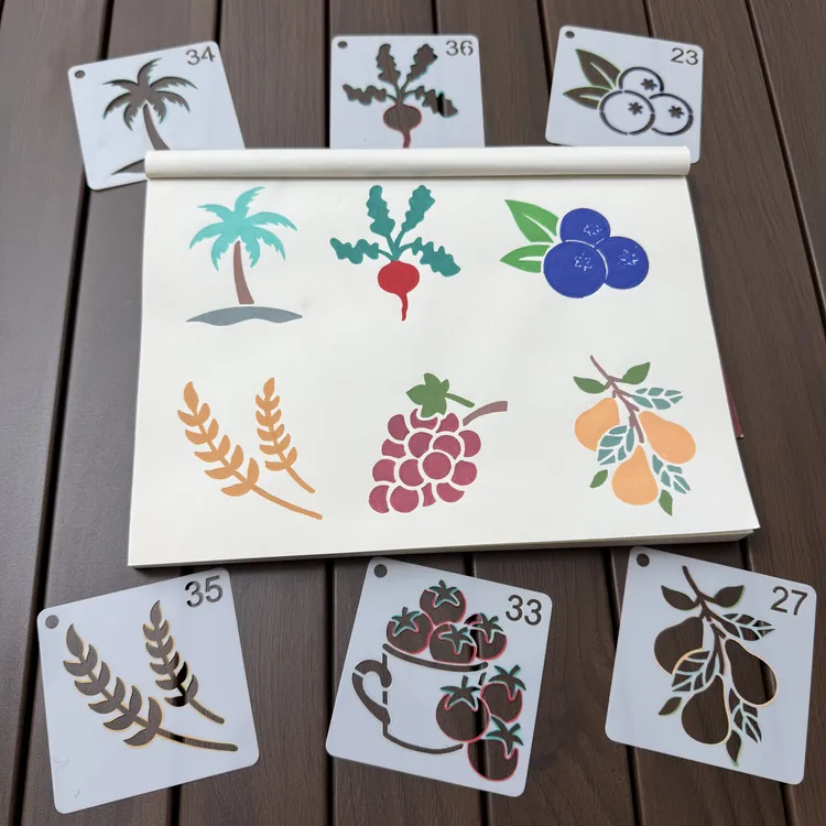 64张美味食光镂空绘画模板DIY手账日记笔记小画涂鸦工具