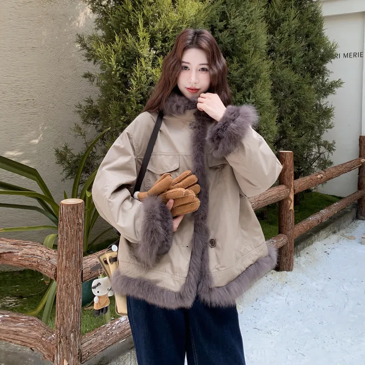 卡其色韩式大女主两面穿派克服棉服女2025年冬季新款加厚保暖棉衣