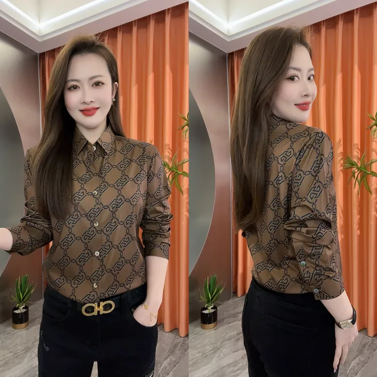 【亚琴男装】2025时尚潮流男士春夏日常百搭个性字母菱形格长袖衬衫