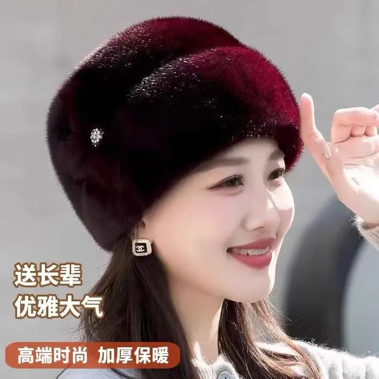 妈妈冬季毛绒帽子女秋冬中老年人彷水貂毛奶奶帽保暖老太太包头帽