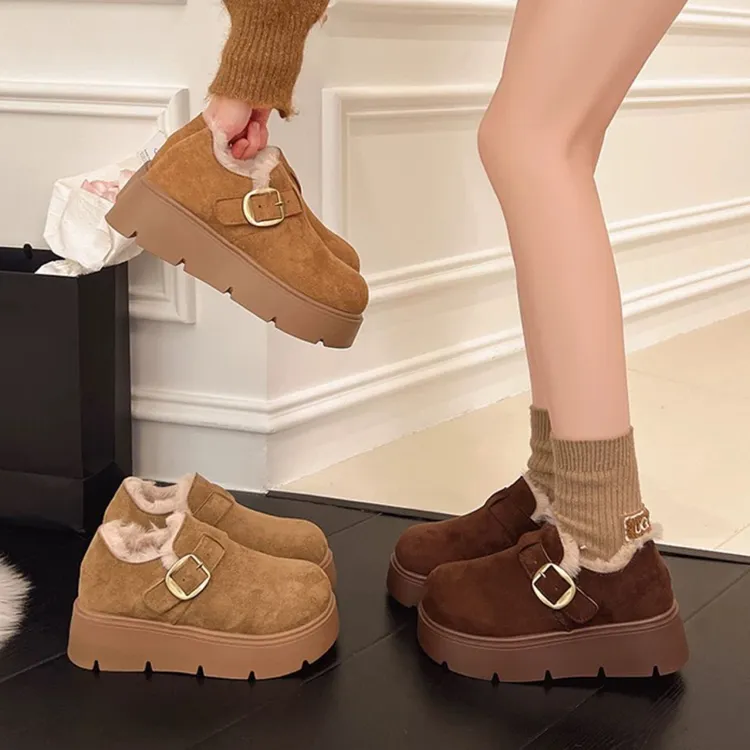 勃肯厚底拖鞋厚底增高勃肯鞋女加绒保暖毛毛鞋防滑软底复古8855
